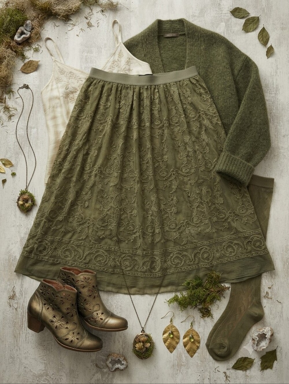 Lane Bryant Green Lace Lined Midi Maxi Skirt